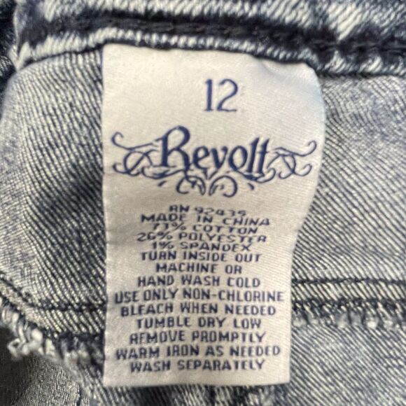 REVOLT Acid Wash Jeans Distressed Ripped Blue Stretch Denim - Picture 10 of 10